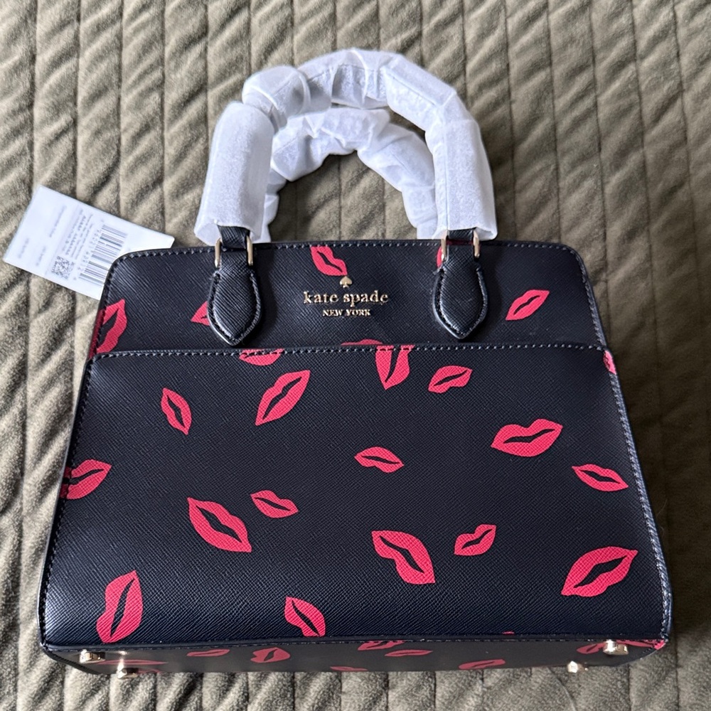 Kate Spade Black Satchel with Pink Lips